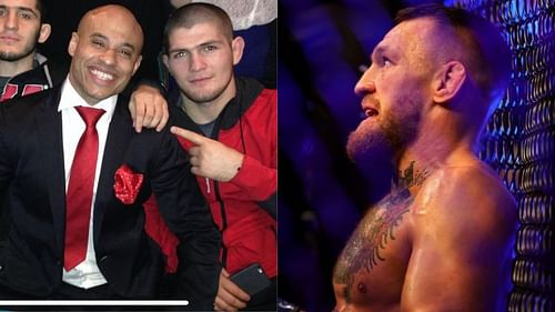 Ali Abdelaziz and Khabib Nurmagomedov (left); Conor McGregor (right) [Photo credit: @aliabdelaziz000]