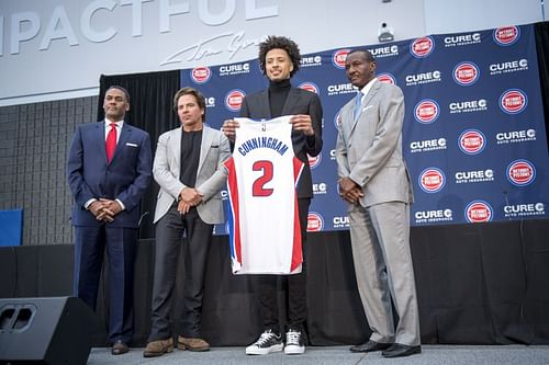 Detroit Pistons Introduce First NBA Draft First Overall Pick Cade Cunningham.