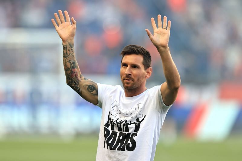 Lionel Messi at his PSG presentation