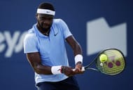 Frances Tiafoe hits a backhand at the 2021 Toronto Masters