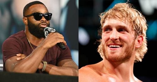 Tyron Woodley (left); Jake Paul (right).