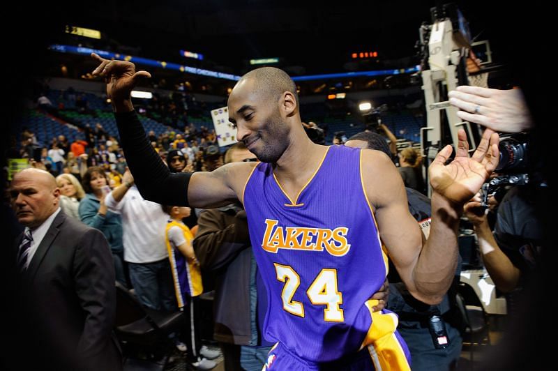 Kobe Bryant reacts after an NBA game.