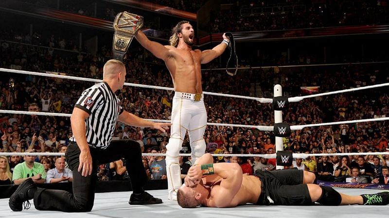 Seth Rollins defeated John Cena to in a title vs title match at SummerSlam 2015 to hold both the WWE World Heavyweight Championship and the United States Championship