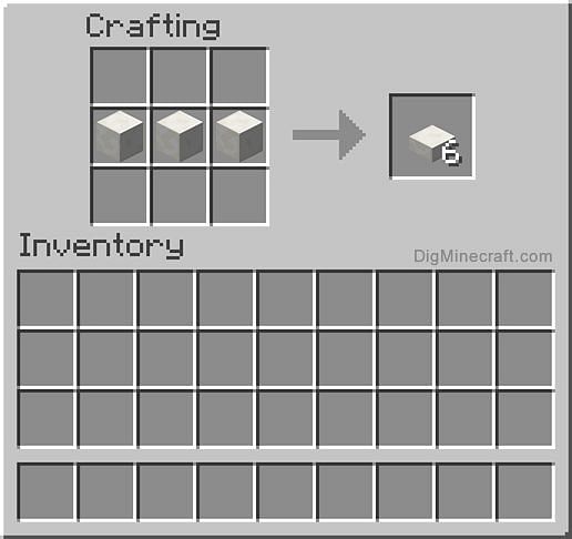 Quartz blocks being converted to quartz slabs (Image via DigMinecraft)