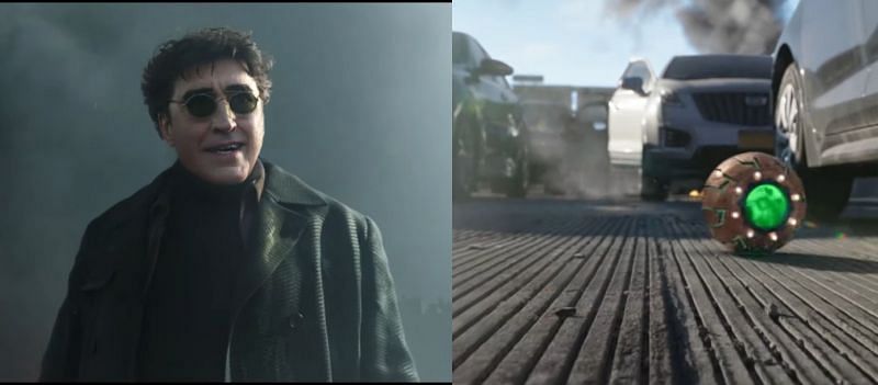 Alfred Molina as Doc Ock, and a tease of Green Goblin in the trailer (Image via Sony Pictures/Marvel Studios)