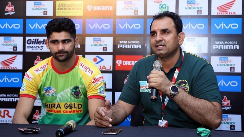 Pardeep Narwal with his former coach Ram Meher Singh