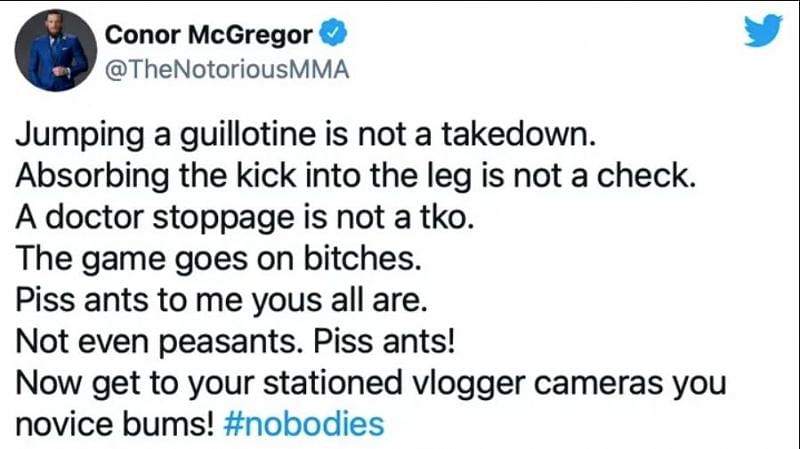 Conor McGregor&#039;s deleted Tweet after UFC 264