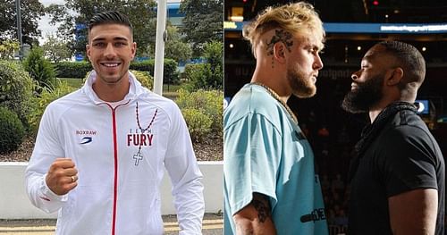 Tommy Fury (left) and Jake Paul & Tyron Woodley (right) [Image credits: @jakepaul and @tommyfury on Instagram]