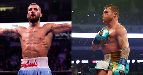 Caleb Plant (left); Canelo Alvarez (right)