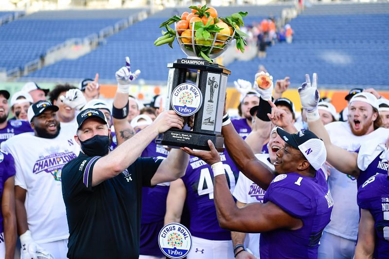 Northwestern Wildcats celebrate their Citrus Bowl victory.