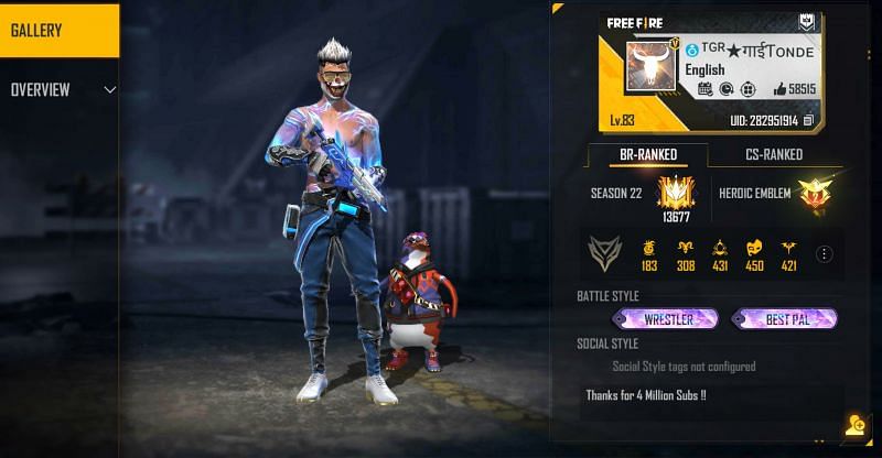 Tonde Gamer is placed in the Grandmaster tier in the ranked BR mode (Image via Free Fire)