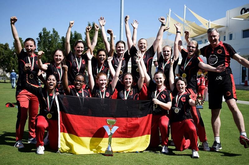 Germany Women&#039;s Cricket team celebrating