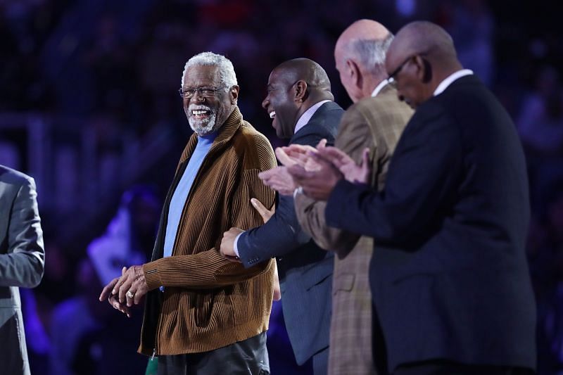 Former NBA players Bill Russell (L) is the best defender in league history