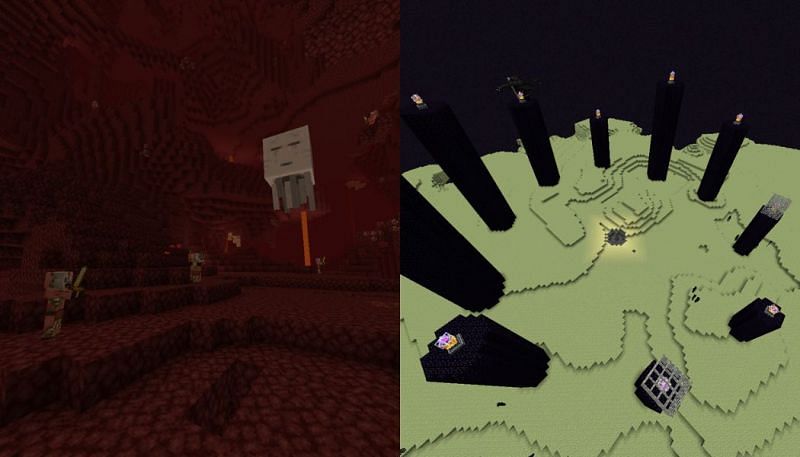 A look what sets The End dimension and The Nether realm apart from each other (Images via Minecraft Wiki)