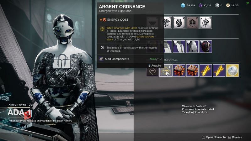 The Ada 1 vendor for the Argent Ordnance mod (Image via Destiny 2)