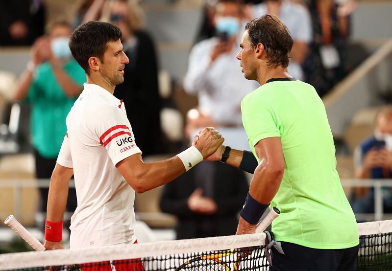 Novak Djokovic and Rafael Nadal at the 2021 French Open