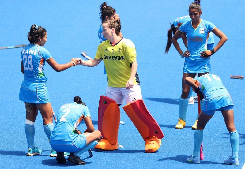 Indian women&#039;s hockey team after losing to Great Britain