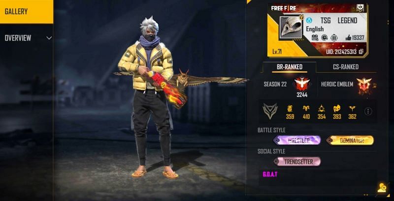 TSG Legend is a renowned Free Fire content creator and professional player (Image via Free Fire)