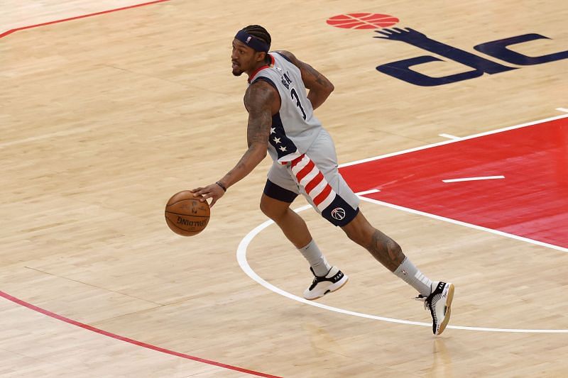 Washington Wizards&#039; Bradley Beal in action during an NBA game.