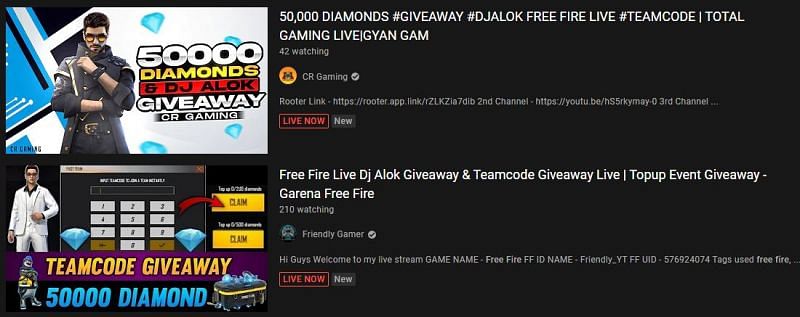 Giveaways are held on YouTube (Image via YouTube)