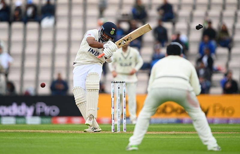 Cheteshwar Pujara takes evasive action during the WTC final. Pic: Getty Images