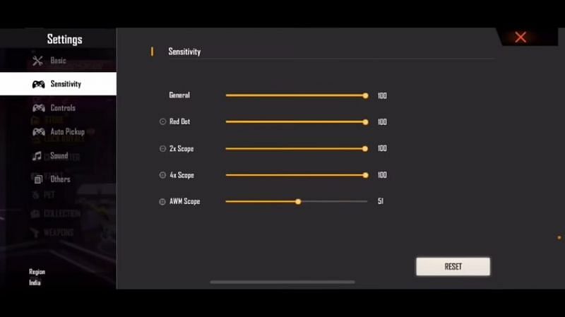 Sensitivity settings of TSG Legend (Image via TSG Legend)