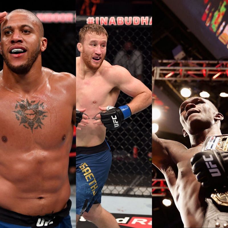 Ciryl Gane (left), Justin Gaethje (center) and Israel Adesanya (right) are among the UFC&#039;s best athletes.