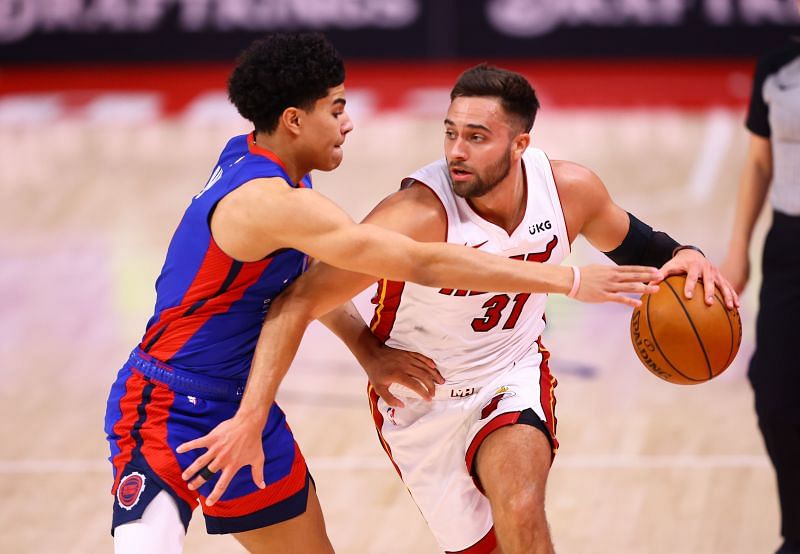 Detroit Pistons guard Killian Hayes guard Miami Heat's Max Strus