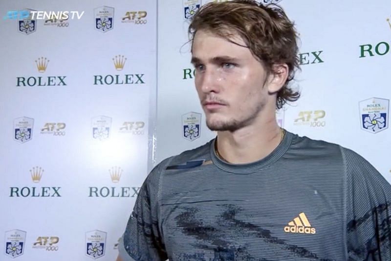 Alexander Zverev after his match on Oct. 10. Screenshot from Tennis TV (Credit: Ben Rothenberg/Slate)