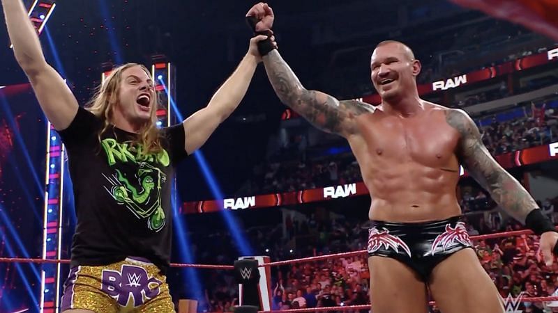 Riddle and Randy Orton after Orton&#039;s win over AJ Styles