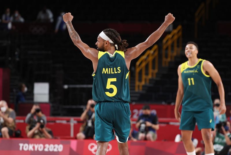 Patty Mills (#5) of Team Australia averaged one of the top points per game at Tokyo 2020.