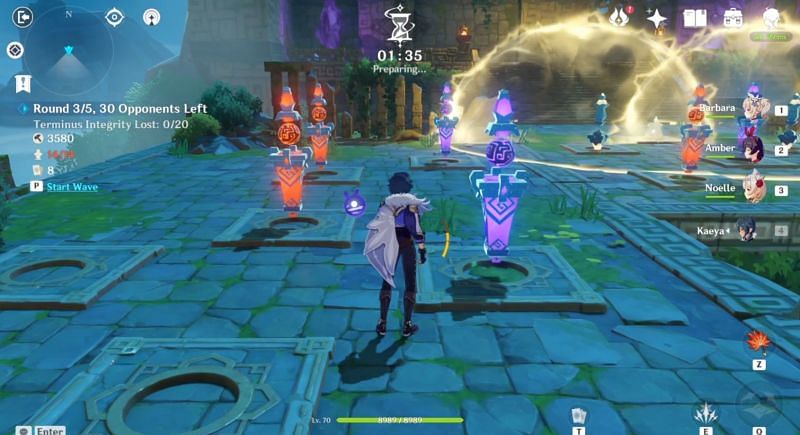 Build another two Pyro turrets and one Electro on the left side (Image via Genshin Impact)