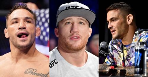 Michael Chandler (left); Justin Gaethje (center); Dustin Poirier (right).