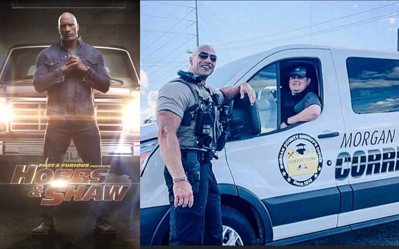 Dwayne Johnson and Eric Fields in the viral photo (Images via Universal Pictures, Morgan County Sheriff&#039;s Office)