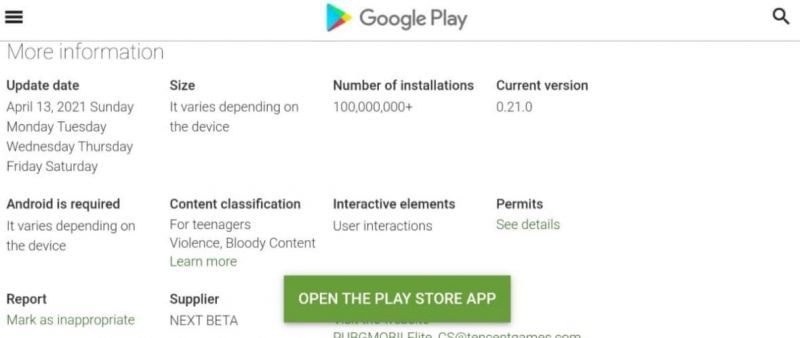 PUBG Mobile Lite system requirements (Image via Google Play Store)