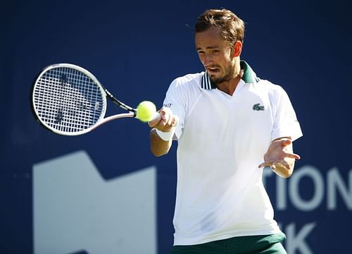 Daniil Medvedev hits a forehand at the 2021 Toronto Masters