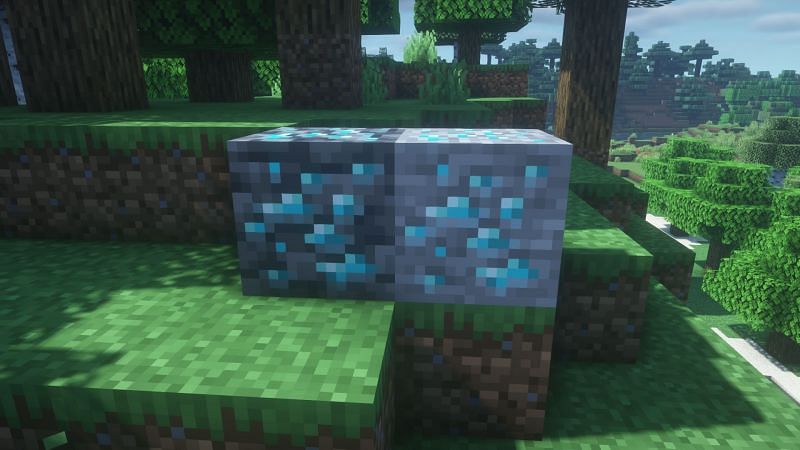 Diamond ore and its deepslate variant (Image via Minecraft)