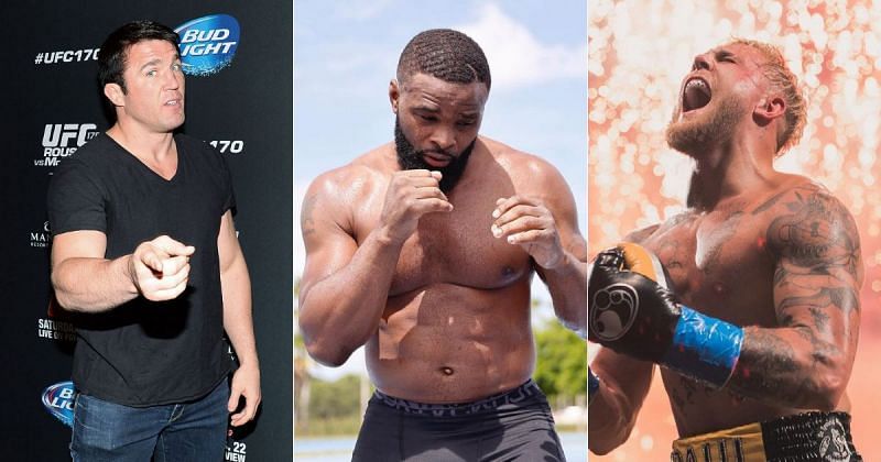 Chael Sonnen (left), Tyron Woodley (middle) and Jake Paul (right)