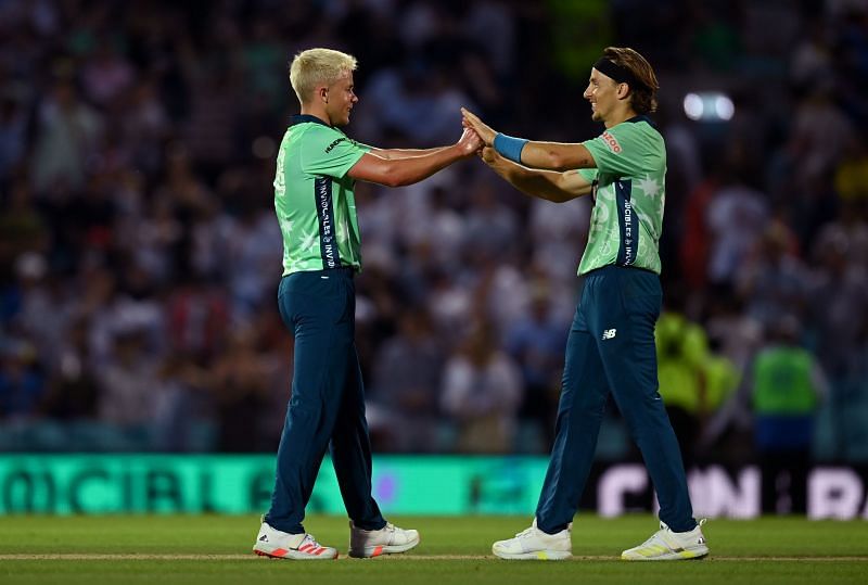 Sam Curran and Tom Curran (right) of Oval Invincibles during The Hundred. Pic: Getty Images
