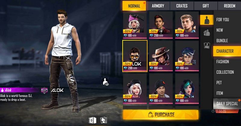 Players should select the preferred character (Image via Free Fire)