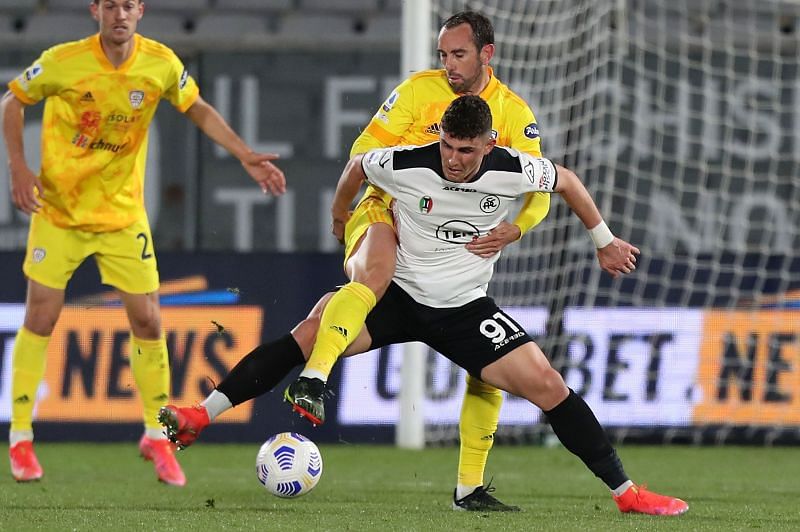 Cagliari and Spezia trade tackles on Monday