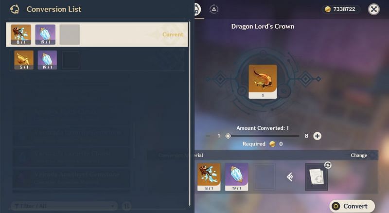 Convert one of Azhdaha&#039;s unique drops into Dragon Lord&#039;s Crown (Image via Genshin Impact)