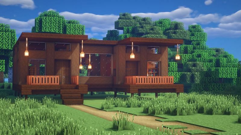 minecraft log cabin porches