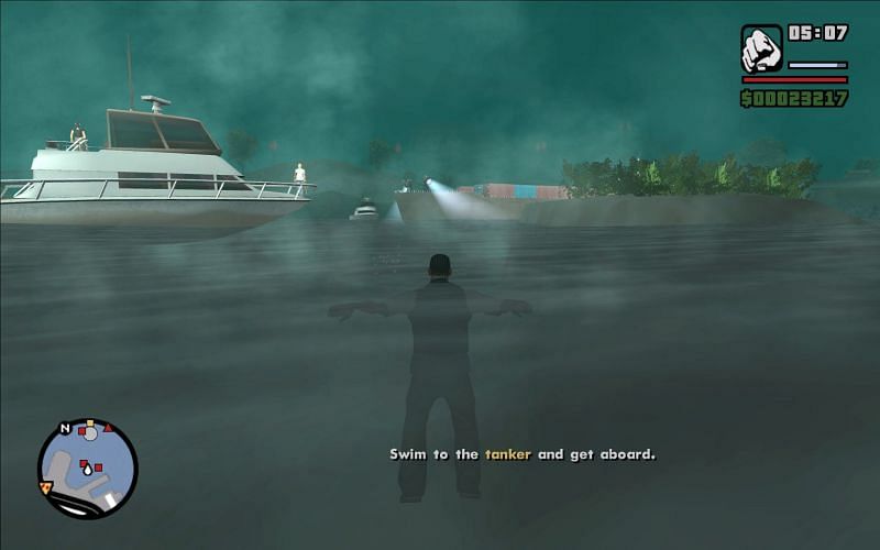 CJ, swimming in place (Image via Rockstar Games)