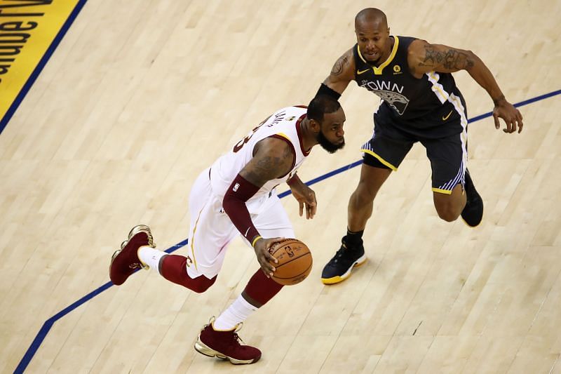 &lt;a href=&#039;https://www.sportskeeda.com/basketball/lebron-james&#039; target=&#039;_blank&#039; rel=&#039;noopener noreferrer&#039;&gt;LeBron James&lt;/a&gt; and David West in action during an NBA Finals game.