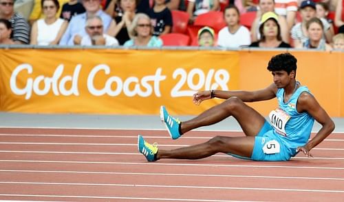 Amoj Jacob of India during the Men's 4x400 meters relay final during athletics of the Gold Coast 2018 Commonwealth Games