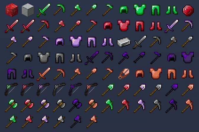 This mod incorporates new weapons, armors, and tools (Image via CurseForge)