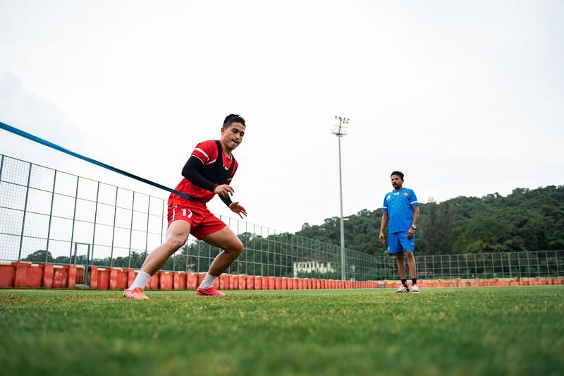 Nongdamba Naorem during a training session after signing with FC Goa. (PC: FC Goa)