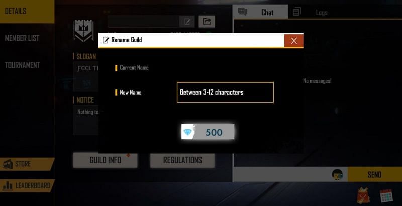You can paste any name and press the &quot;500 diamonds&quot; icon (Image via Free Fire)
