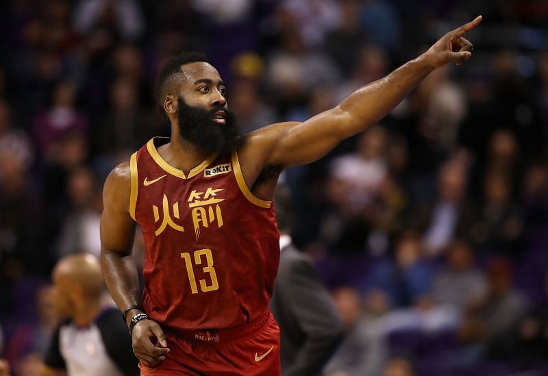 James Harden in Chinese New Year Houston Rockets colors